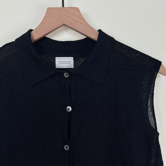 Vintage Italian Euro Trip Knit Linen Sheer Top Blouse Tunic Vest Quiet Luxury - Picture 5 of 8